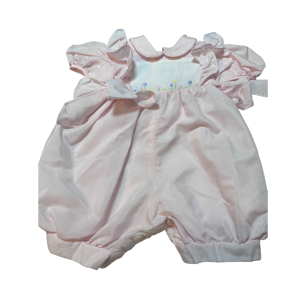 Vintage C.I. Castro‎ & Co. Baby Girl Pink Floral Romper Bubble Outfit 9 Mo Bows